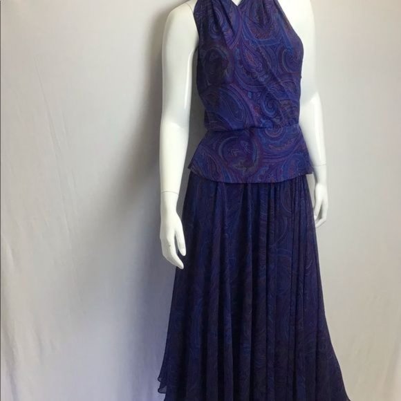 Silk, Vintage, Paisley Print, Halter & Skirt Set